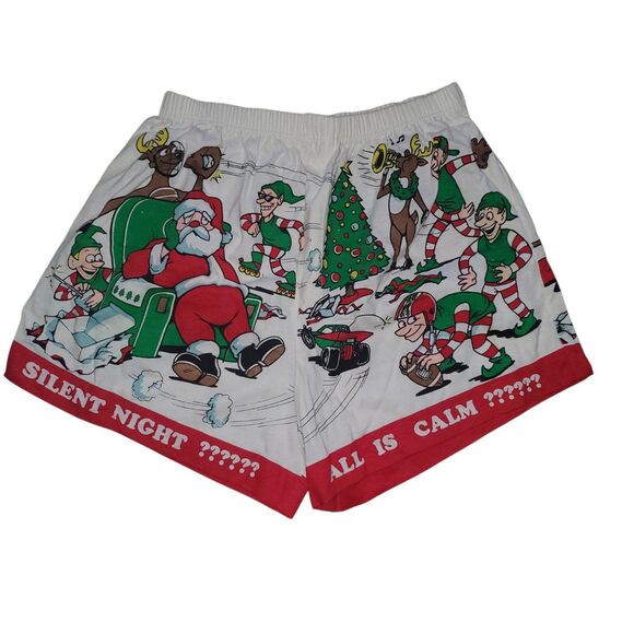 Vintage Unisex Christmas Boxer Shorts Santa Claus Elves Reindeer cotton sz M NEW - Picture 1 of 5